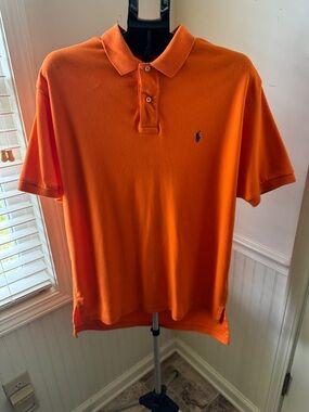 Ralph Lauren Orange Polo with Navy Pony Embroidery Size Large